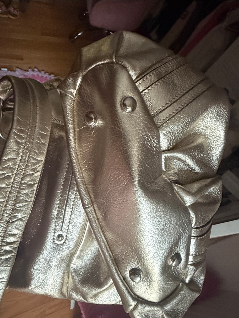 b. makowsky Metallic Gold Leather Shoulder Bag - Picture 3 of 8